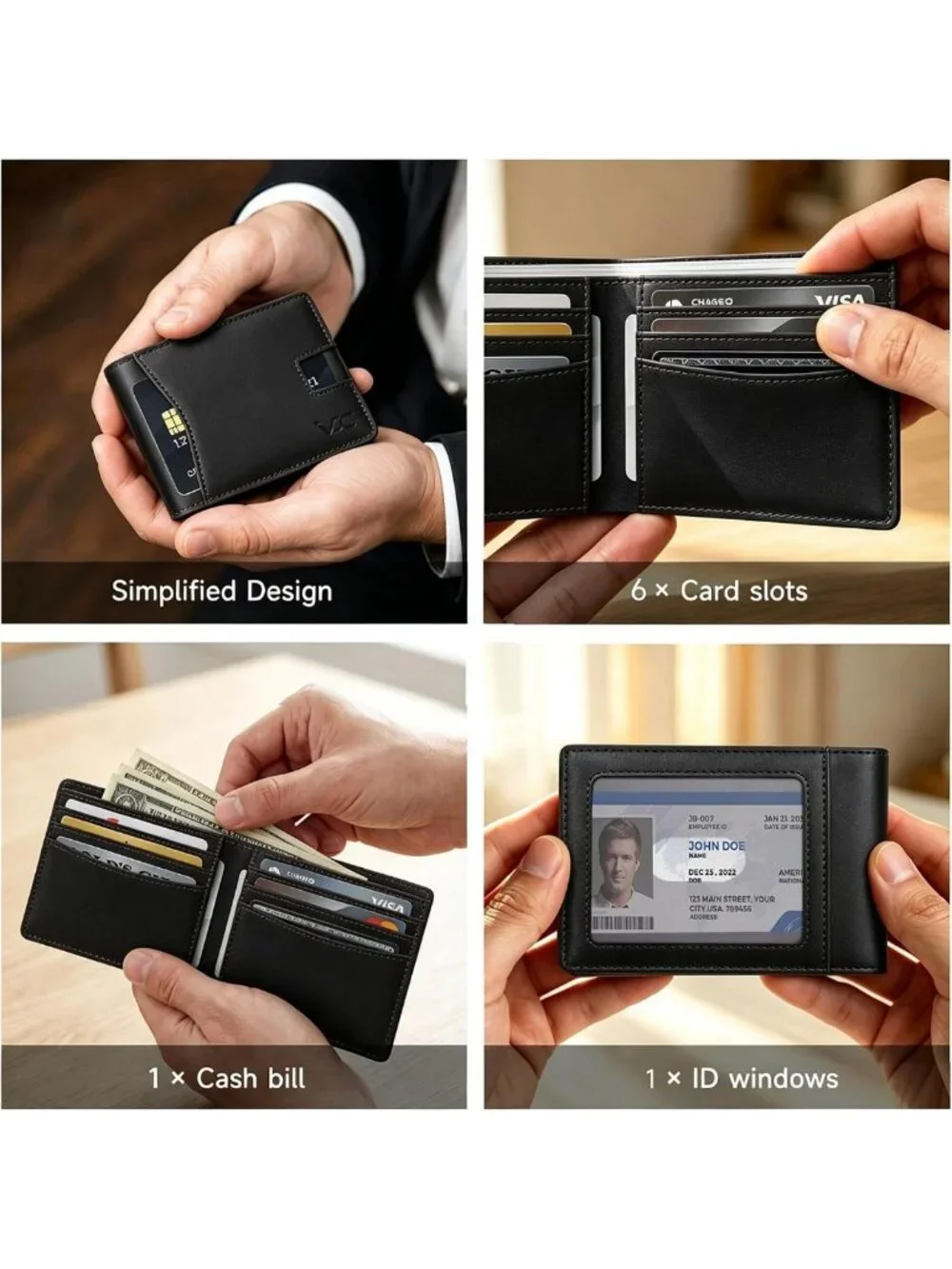 Slim Minimalist RFID Blocking Bifold Wallet for Men - Genuine Leather, ID